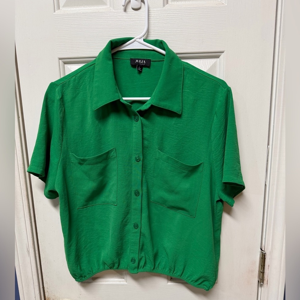 Julia by Love J Mint Green Crop Short Sleeve Button Down Top size L